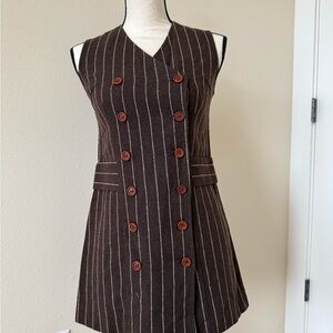 Vintage wool brown striped Pinafore vest dress